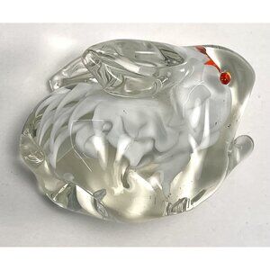 VTG 3" Handblown Clear w/ White Art Glass BUNNY Rabbit Paperweight Figurine EUC